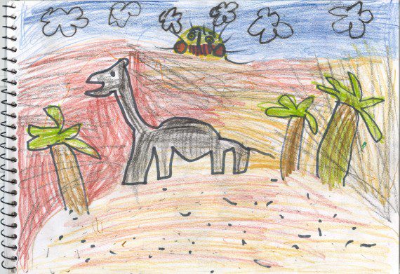 Dibujo del desierto del Sahara de un niño viajero